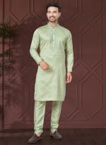 Pure Silk Light Green Ceremonial Wear Embroidery Work Readymade Kurta Pajama